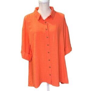 Walter Baker Orange Linen Blend Button Up Brooklyn Top in XL